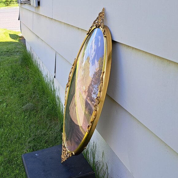 Antique Bubble Glass Brass Frame & Picture - Picture 4 of 11